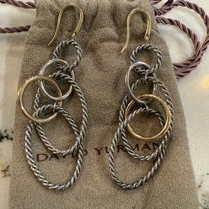 David Yurman Silver and Gold Chain Drop Earrings